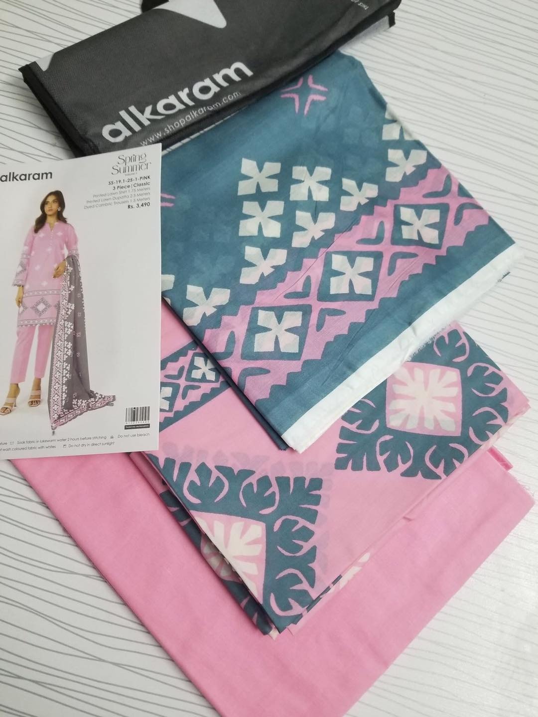 Alkaram Pink Blue Lawn